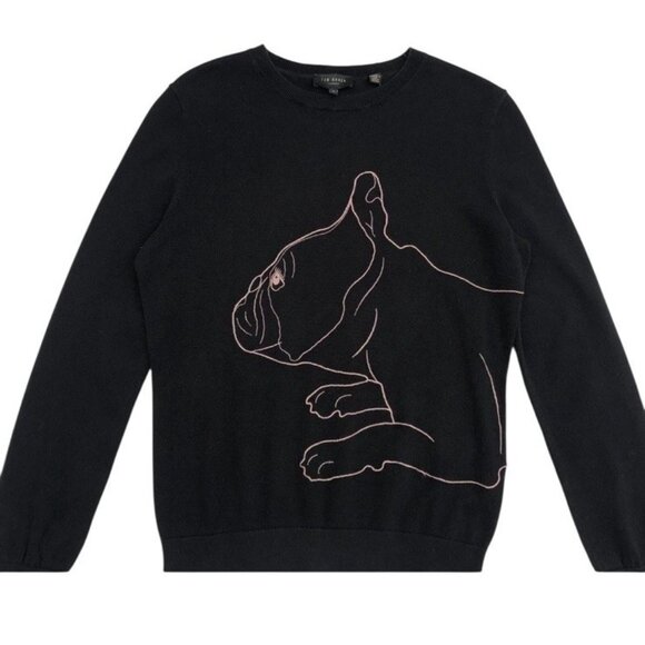 Ted Baker Size 4 Small Black Dog Sweater French Bulldog Boston Terrier Woof - Picture 1 of 10